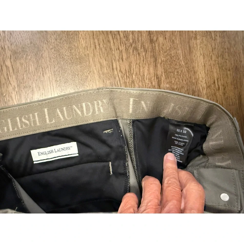 English Laundry Men Tech Pant 32x32 Olive Green Khaki Chino Performance Trousers